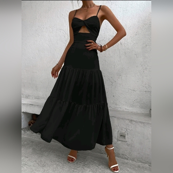 * New Chic Cut Out High Waist Maxi Cami Dress Black - Picture 2 of 8